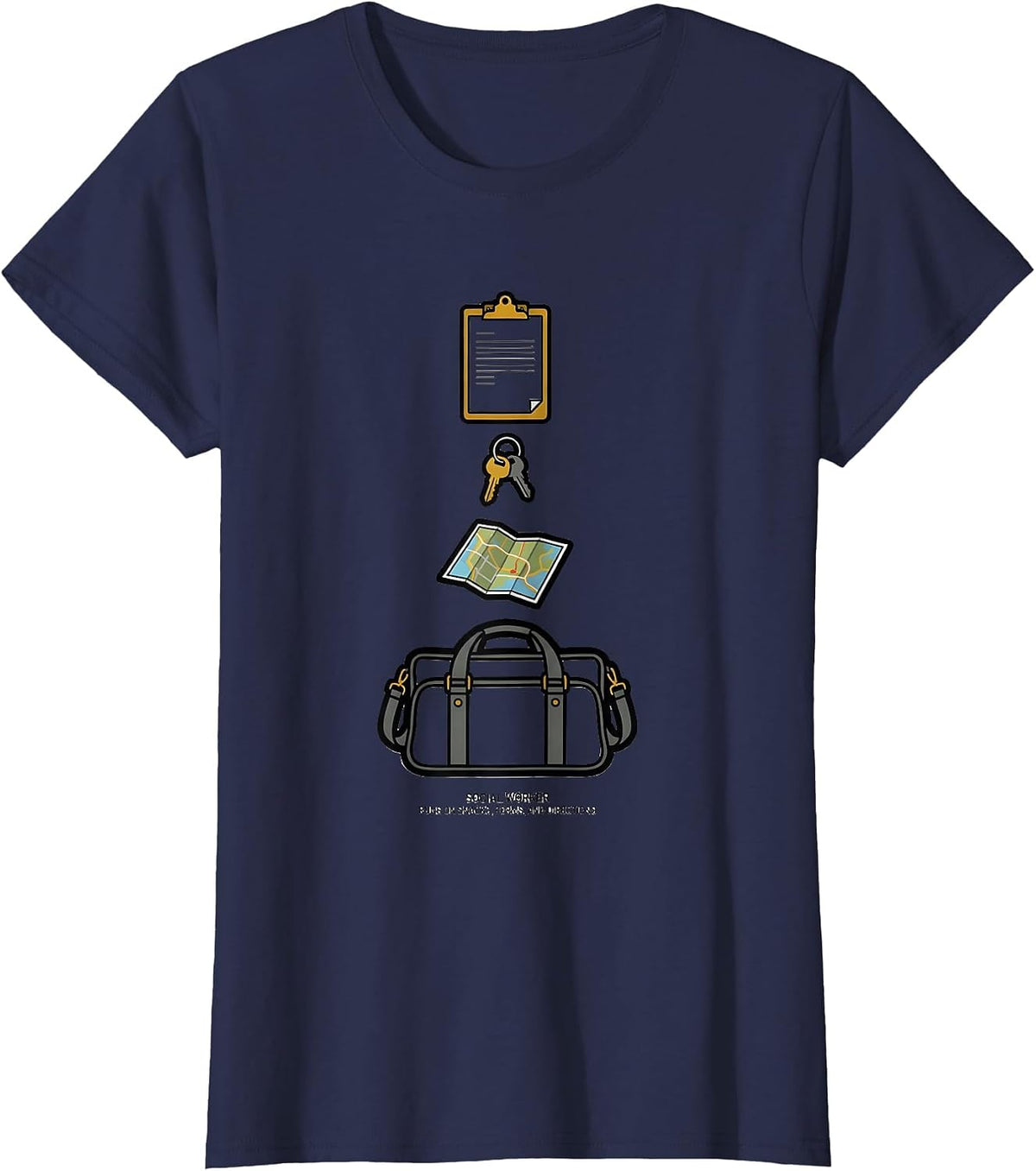 Women's Social Worker. Runs On Snacks, Forms, And Directions Funny T-Shirt - Navy Blue