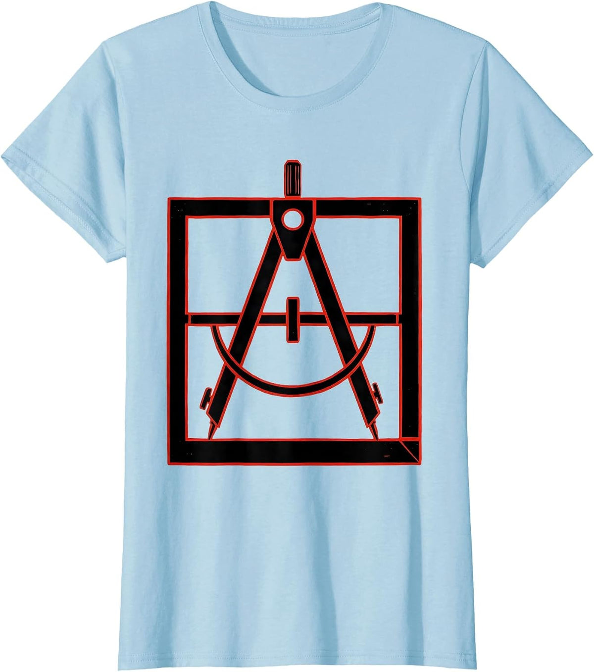 Women's Square and Compass Stencil Graphic Freemason Fraternal Pride T-Shirt - Baby Blue