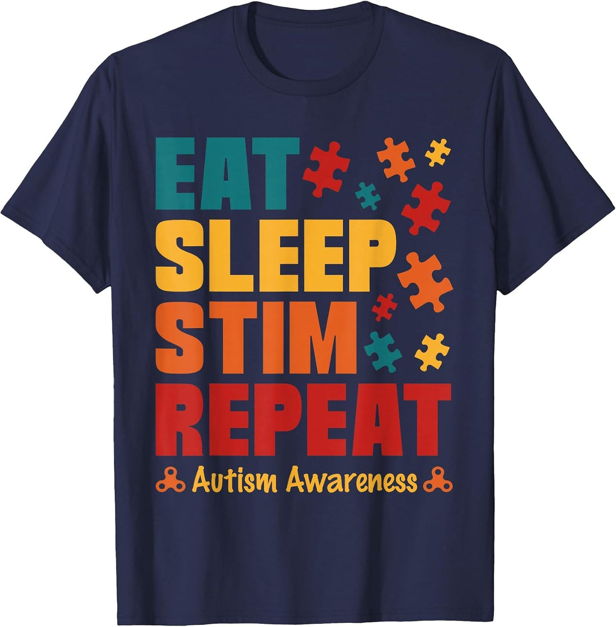 Eat Sleep Stim Repeat Stimming Autism Awareness for Kids Men T-Shirt - Navy Blue