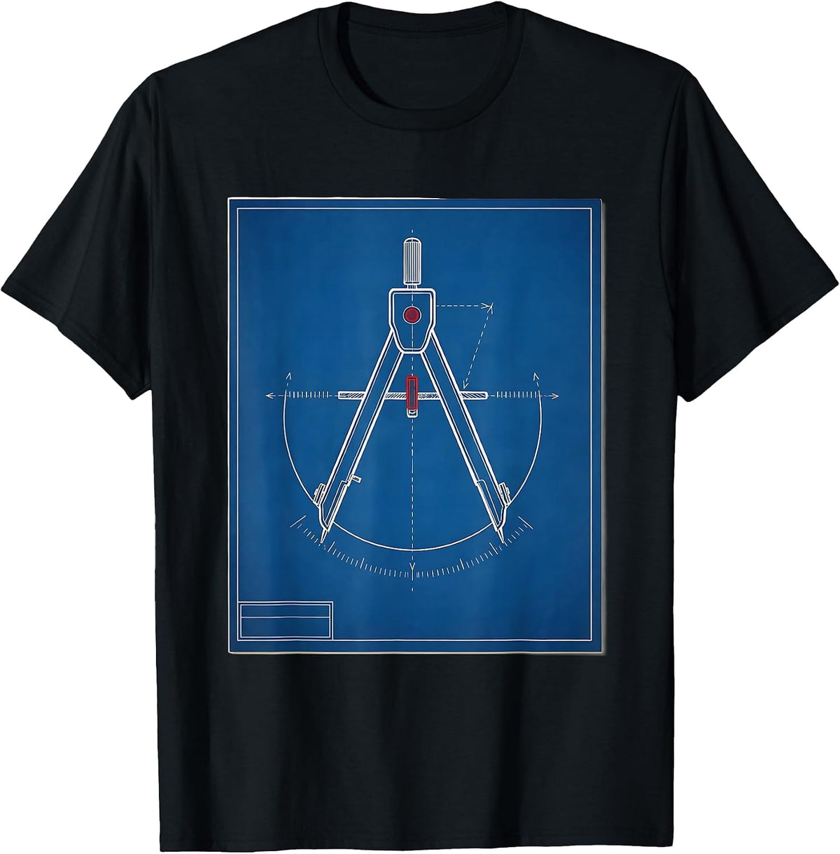 Men's Square and Compass Freemason Technical Blueprint Fraternal T-Shirt - Black