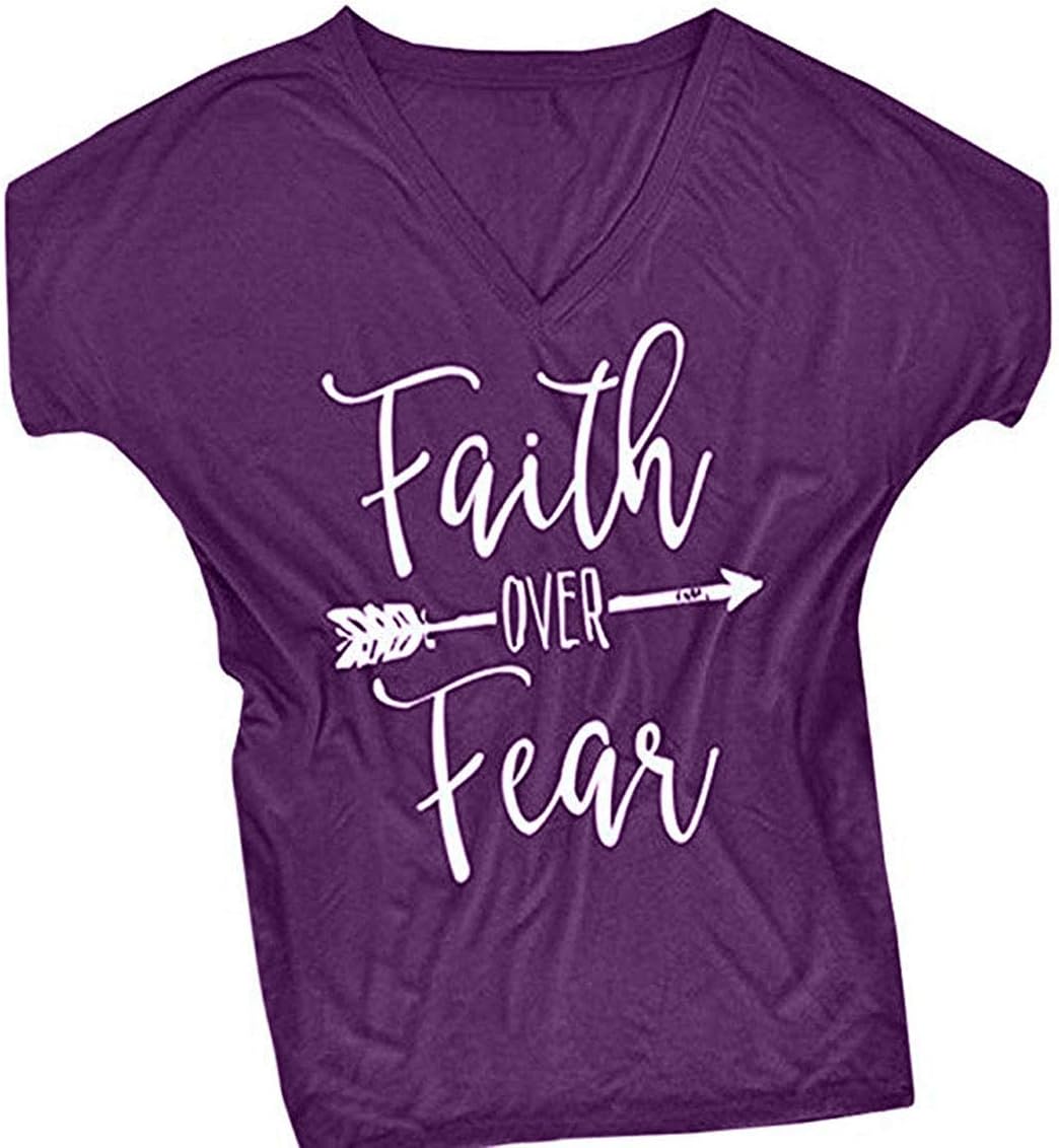 DANVOUY Women's V-Neck Summer Casual Letters Printed T-Shirt Short Sleeves Graphic Tops - Purple