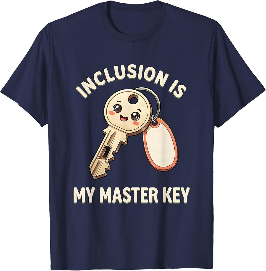 Inclusion Is My Master Key Cute Kawaii Special Education T-Shirt - Navy Blue