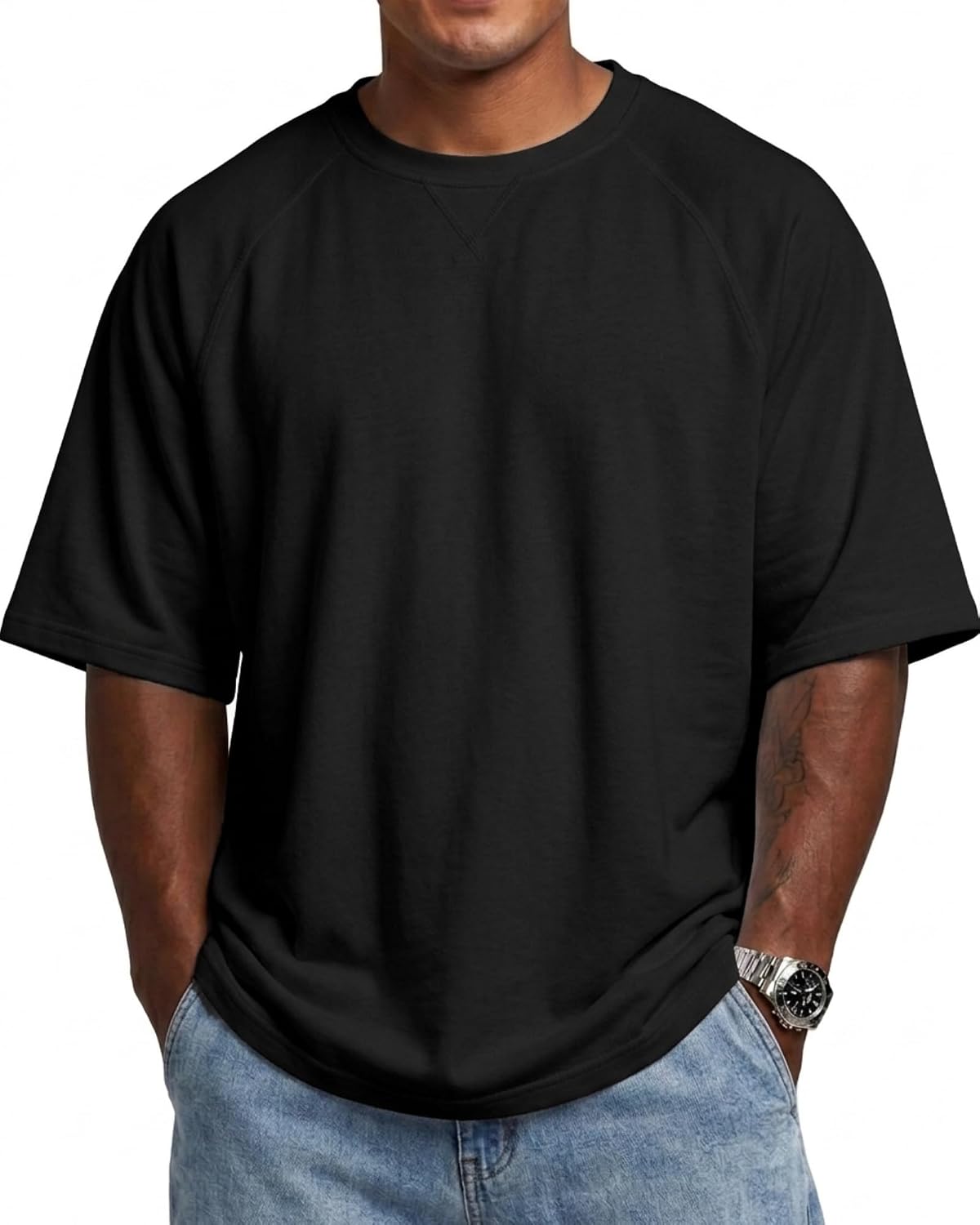 Mens Fashion Oversized T-Shirts Casual Short Sleeve Gym Workout Tee - Black