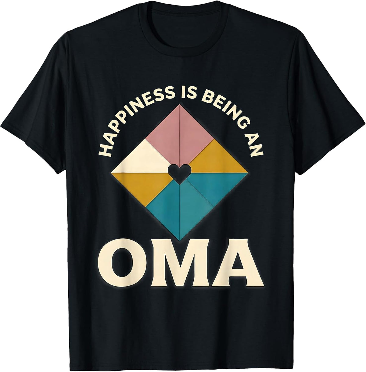 Men's Happiness Is Being An Oma Quilted Heart Grandmother Gift T-Shirt - Black