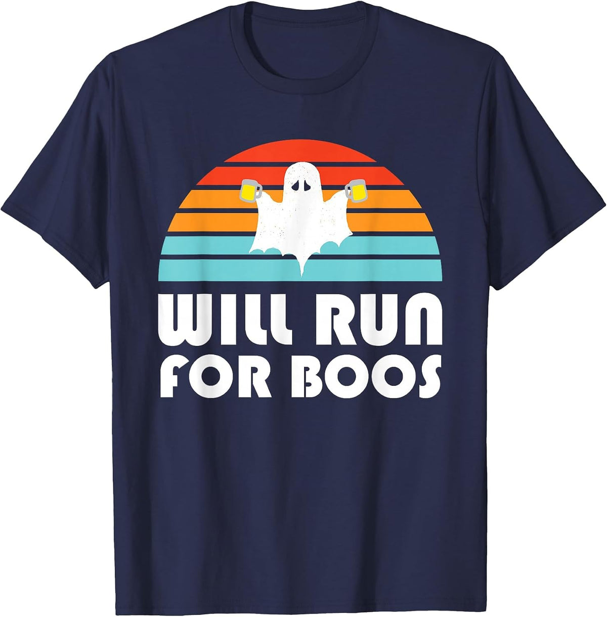Halloween Running Will Run for Boos Beer T-Shirt - Navy Blue