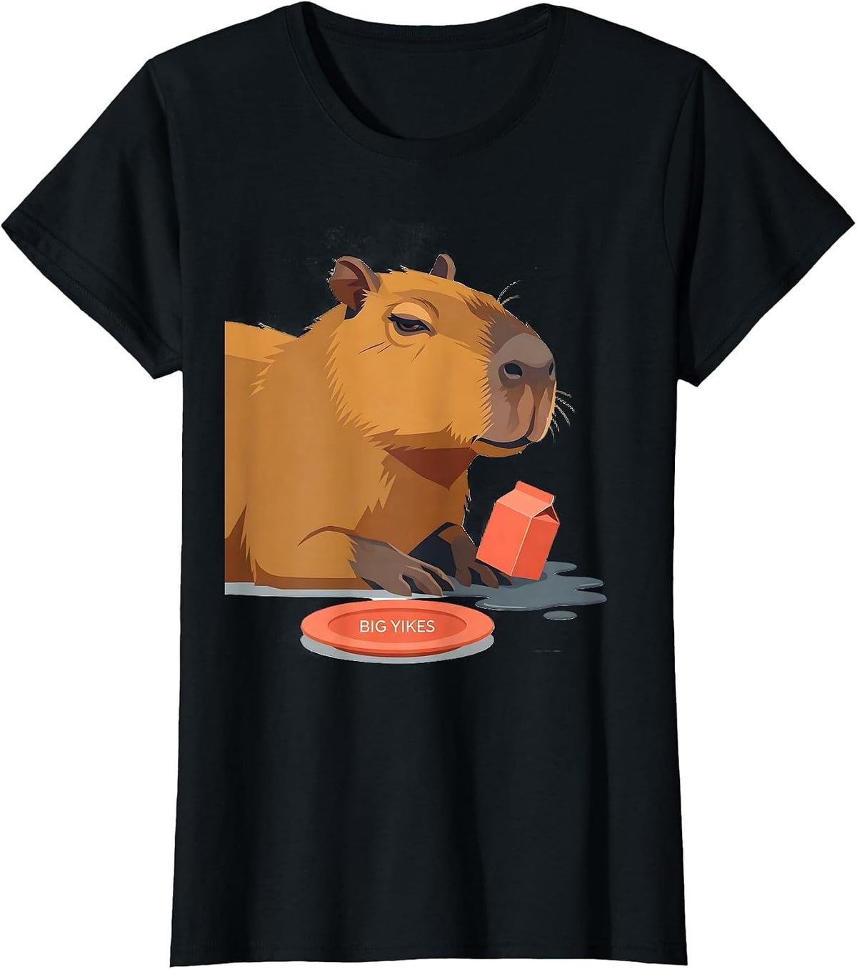 Women's Big Yikes Funny Capybara Animal Meme Humor T-Shirt - Black