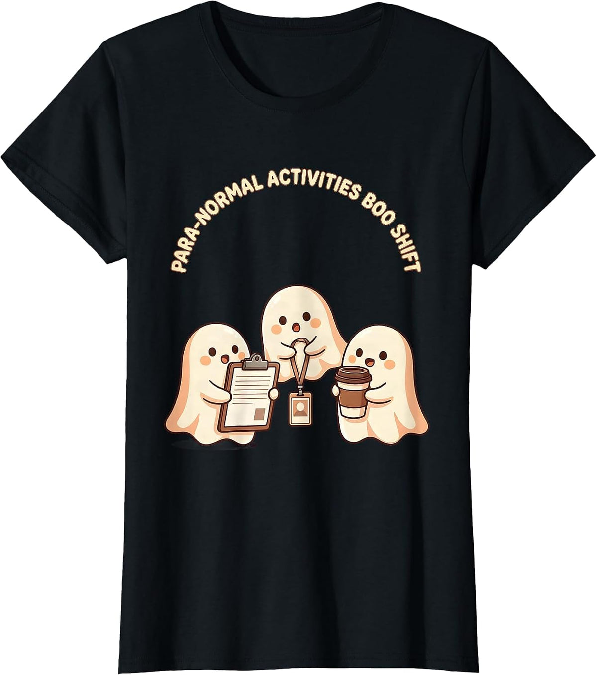 Women's Para-Normal Activities Boo Shift Cute Kawaii Ghost Para T-Shirt - Black