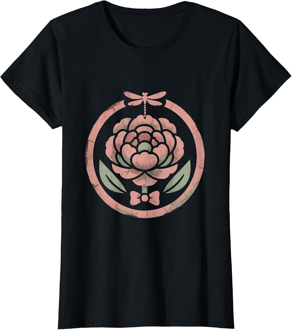 Peony Cross-Section Layered Petals Botanical Art T-Shirt - Black