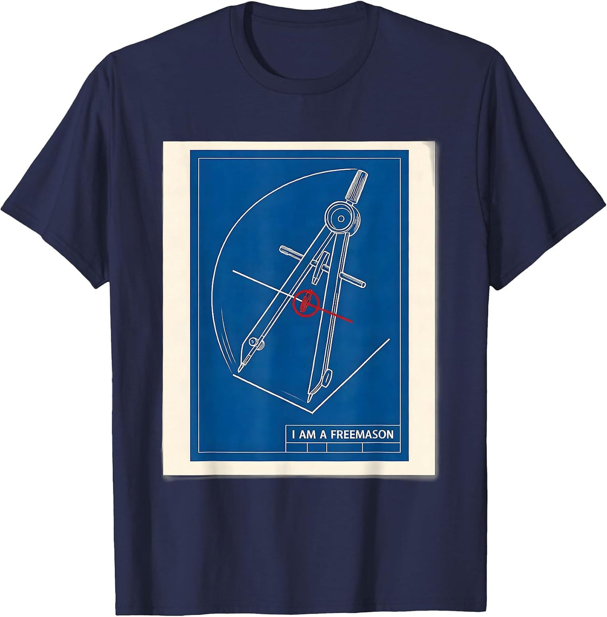 I Am A Freemason Technical Blueprint Masonic Square T-Shirt - Navy Blue
