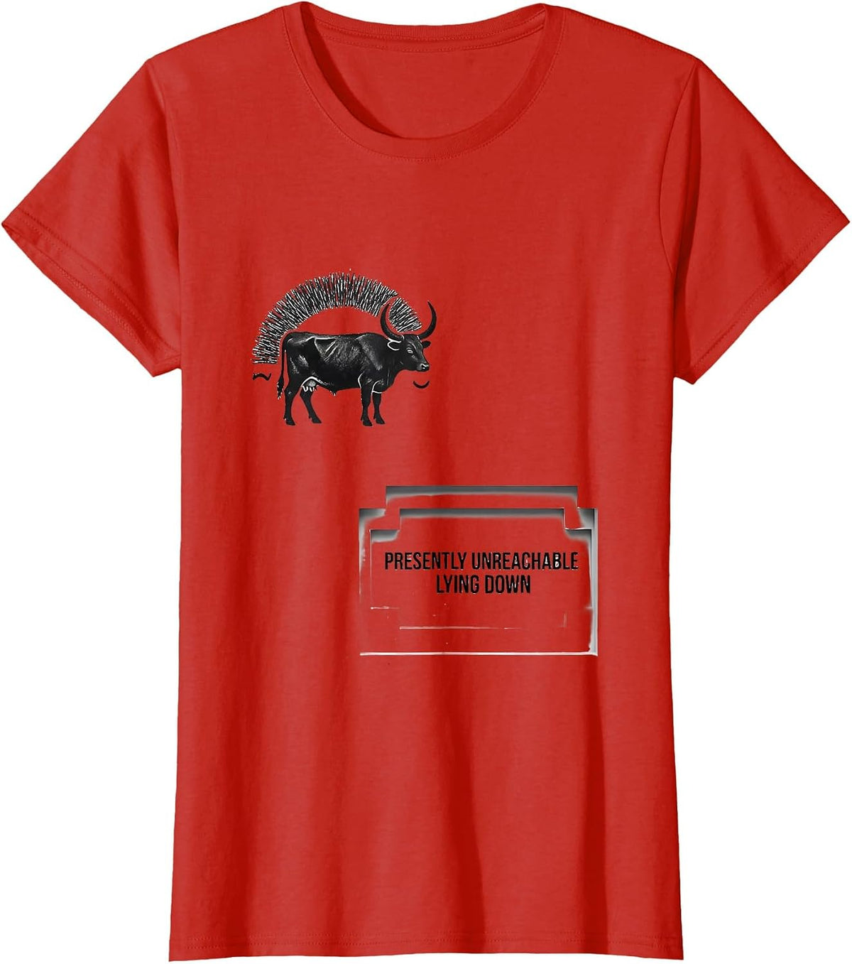 Presently Unreachable Lying Down Minimalist Highland Cow T-Shirt - Red