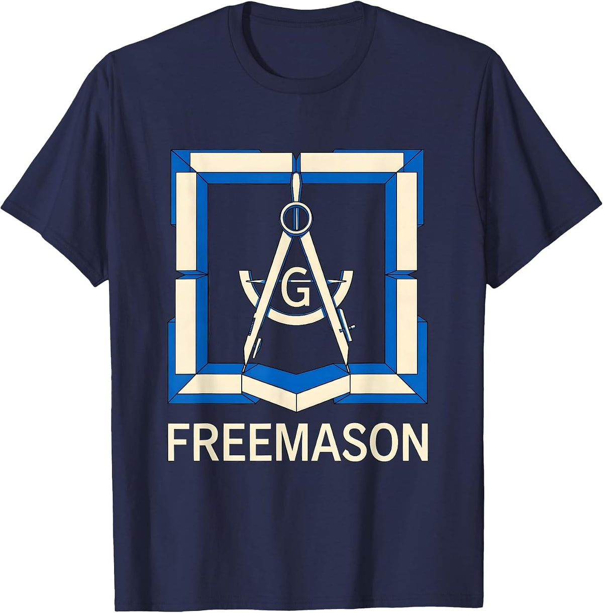 Freemason Geometric Square And Compass Masonic Fraternal T-Shirt - Navy Blue