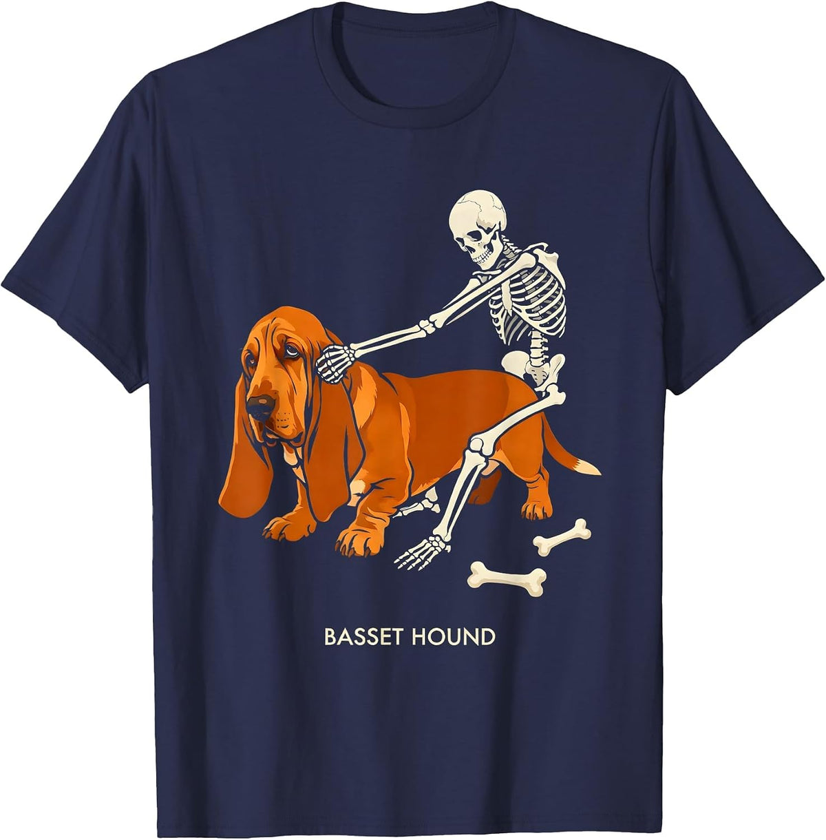 Men's Basset Hound Funny Skeleton Chasing Halloween Dog Mom Pet T-Shirt - Navy Blue