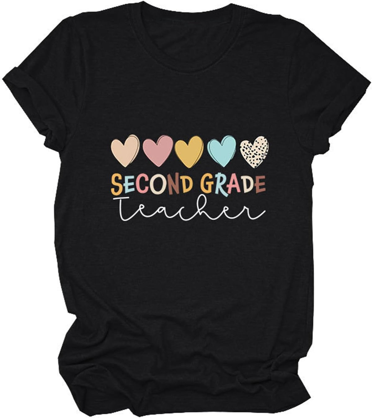 Second Grade Teacher T-Shirt Womens Funny Teacher Gift Shirt Letter Graphic Tees Short Sleeve Summer Crewneck Tops - Black