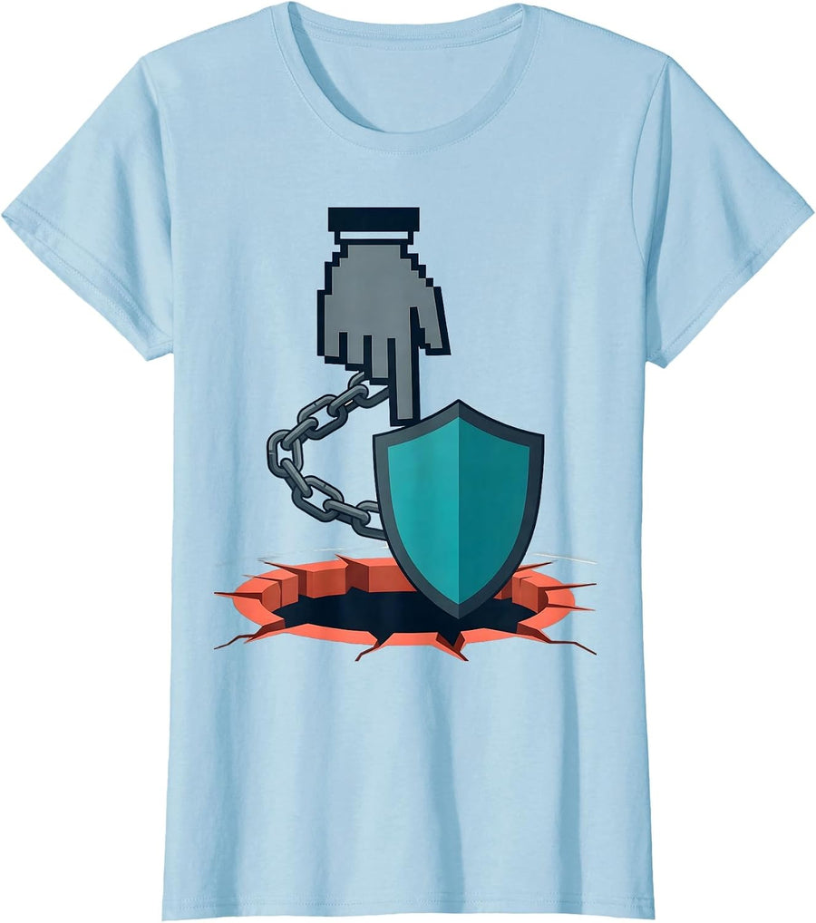 Women's Cursor Hand Shield Cybersecurity IT Security Humor T-Shirt - Baby Blue