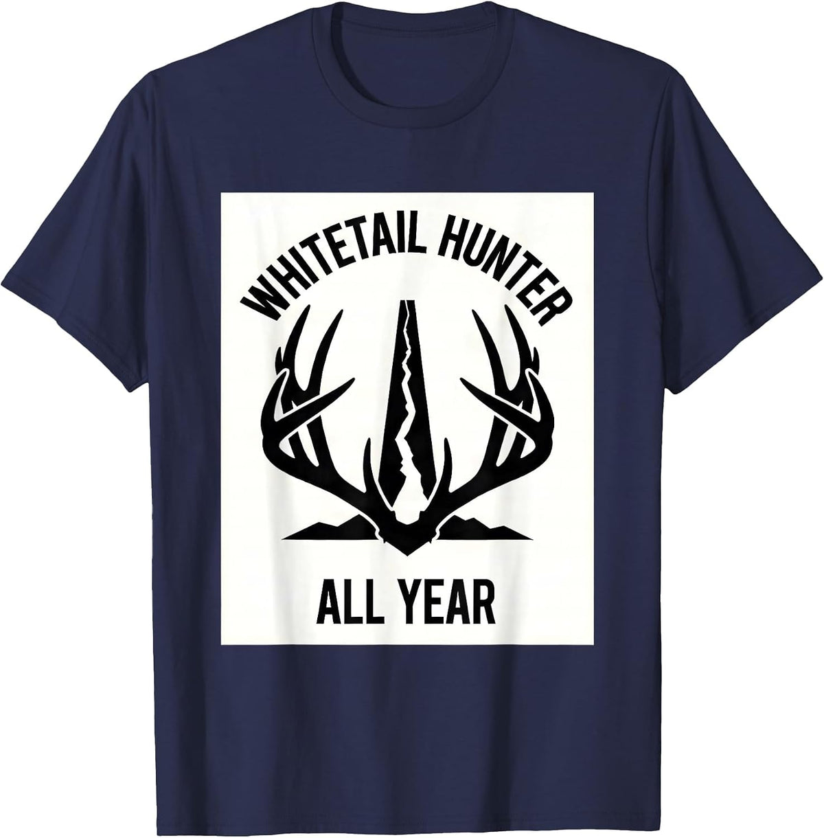 Men's Whitetail Hunter All Year Minimalist Antler Crown Hunting T-Shirt - Navy Blue