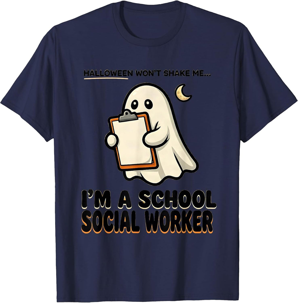 Men's Halloween Won't Shake Me—I'm A School Social Worker Funny T-Shirt - Navy Blue