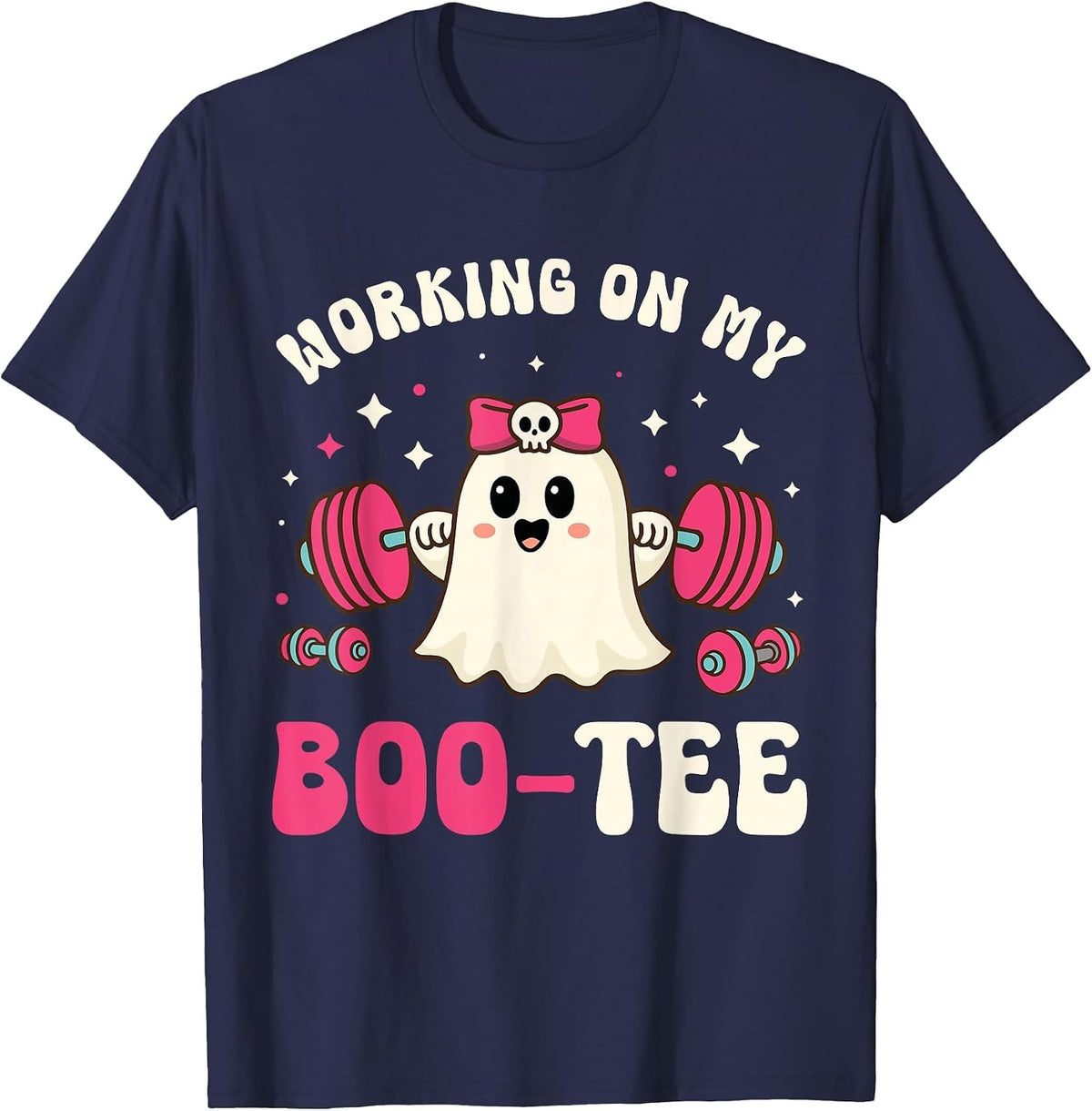 Working on My Boo tee Funny Gym Halloween Dead Lift Ghost T-Shirt - Navy Blue