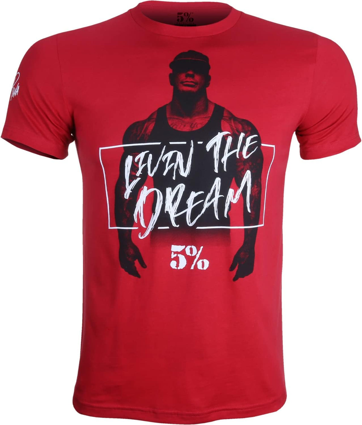 5% Nutrition Rich Piana Weightlifting Workout T-Shirt Gym Tee Muscle Shirt Cotton - Red \"Livin the Dream\"