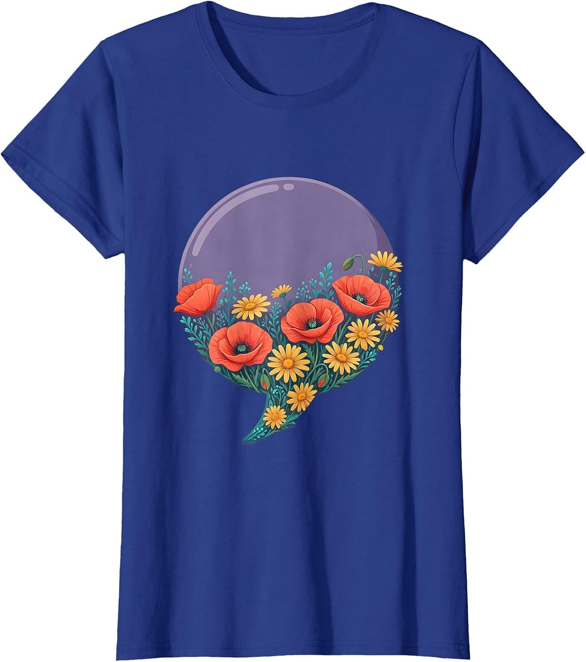 Women's Speech Bubble Wildflower Bloom Graphic Design T-Shirt - Royal Blue