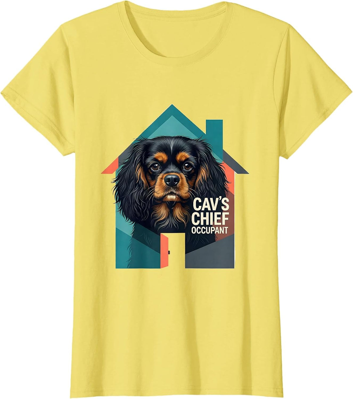 Cav's Chief Occupant Funny Cavalier King Charles Spaniel Dog T-Shirt - Lemon Yellow