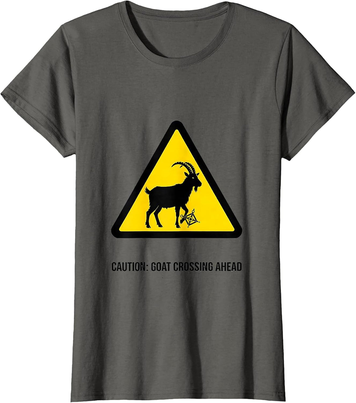Women's Caution: Goat Crossing Ahead Freemason Square and Compass T-Shirt - Asphalt Grey