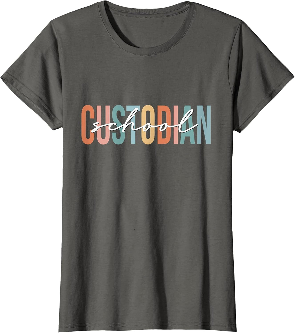 Boho Retro Vintage School Custodian Back to School T-Shirt - Asphalt Grey