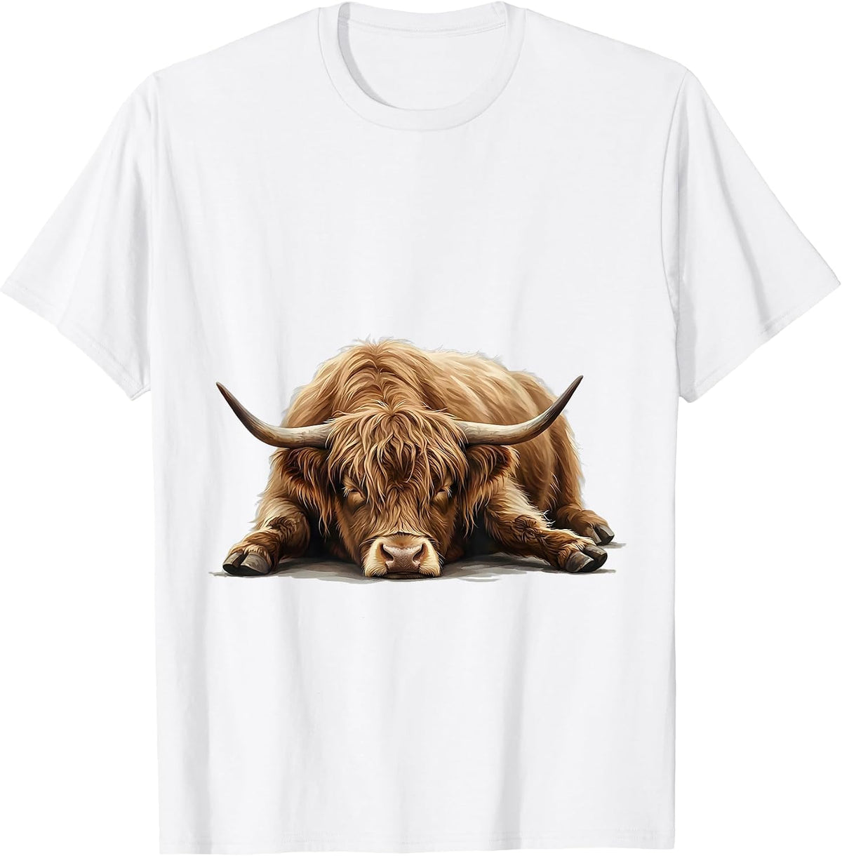 Highland Cow Slumped Cute Animal Lover Whimsical Humor T-Shirt - White