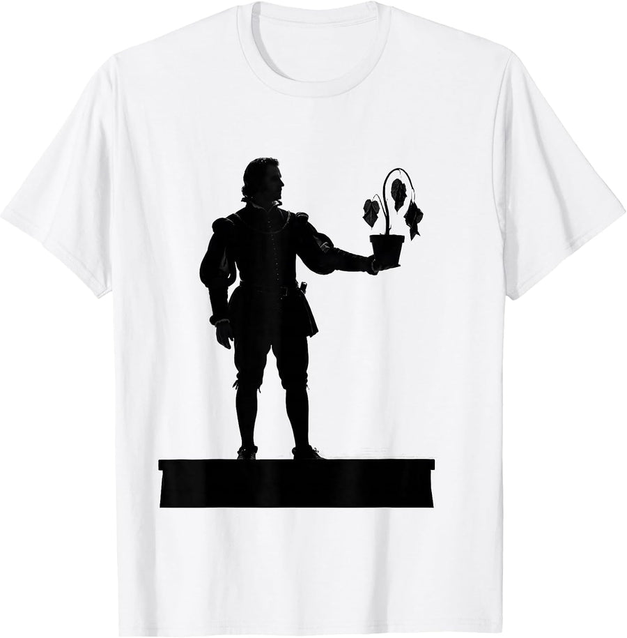 Men's Silhouette Shakespeare Figure English Literature Humor T-Shirt - White
