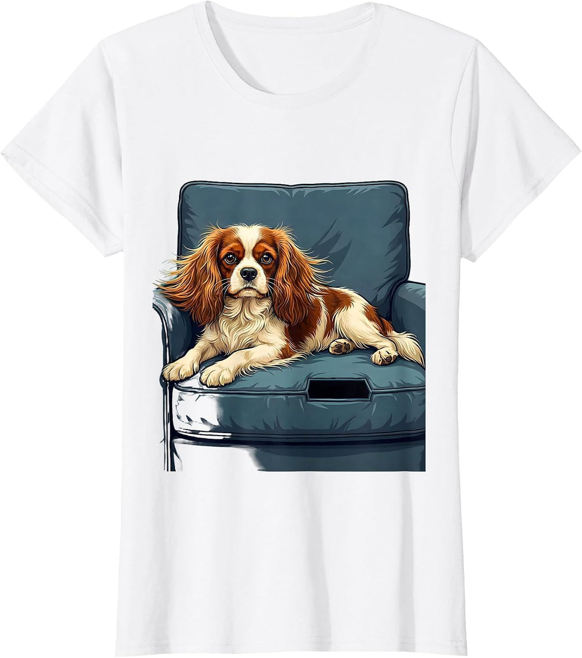 Women's Cavalier King Charles Spaniel Flat Vector Dog Lover Gift T-Shirt - White