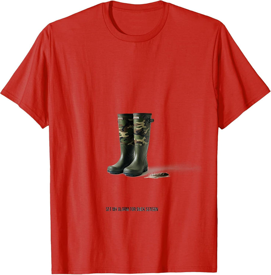 Men's Set My Alarm For Duck Season Camo Hunting Youth Waterfowl T-Shirt - Red