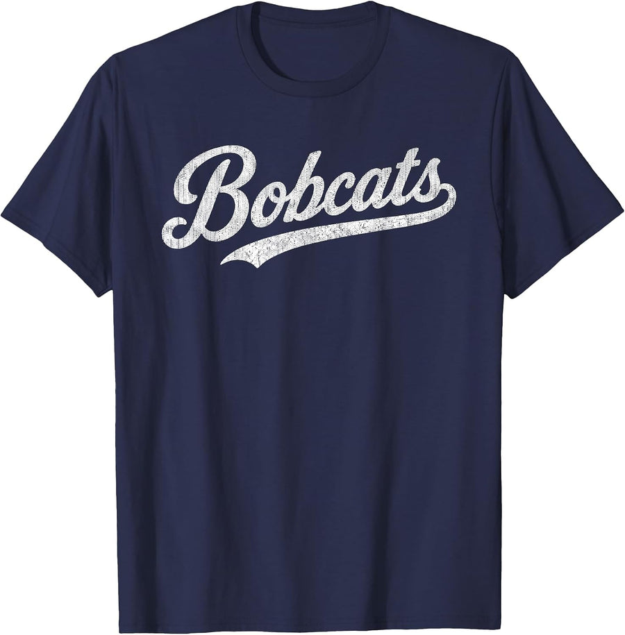 Bobcats High School Sports Team Spirit Vintage T-Shirt - Navy Blue