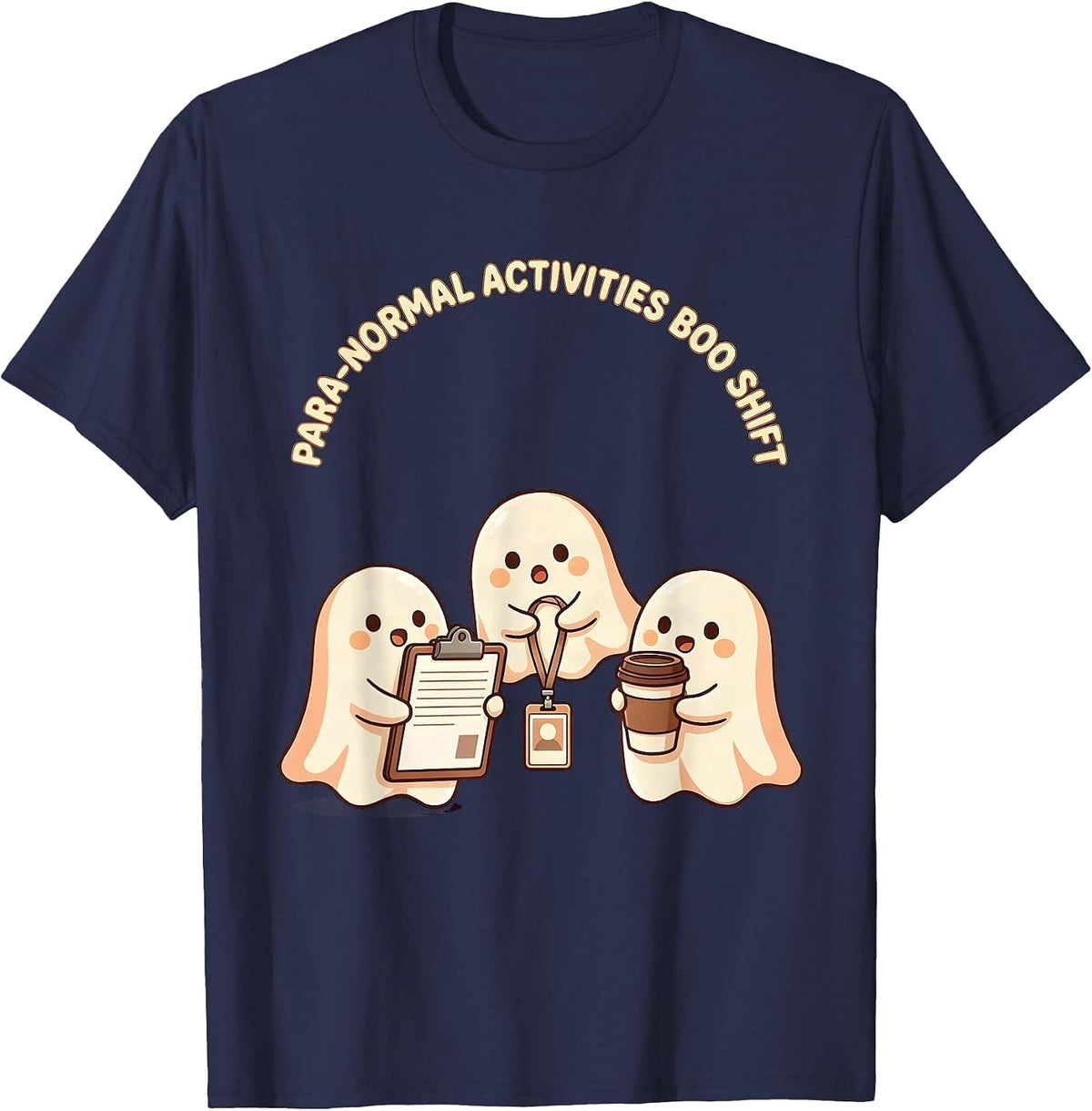 Men's Para-Normal Activities Boo Shift Cute Kawaii Ghost Para T-Shirt - Navy Blue