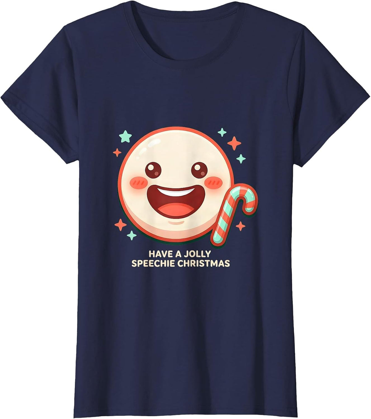 Women's Have a Jolly Speechie Christmas Cute Kawaii SLP Therapist T-Shirt - Navy Blue