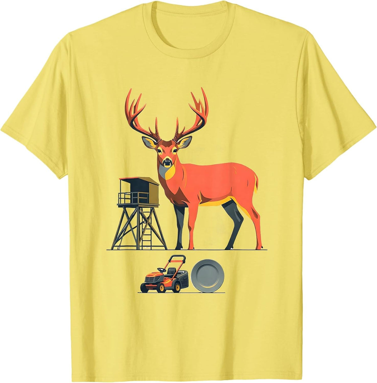 Men's Whitetail Buck Hunting Stand Flat Vector Humor T-Shirt - Lemon Yellow