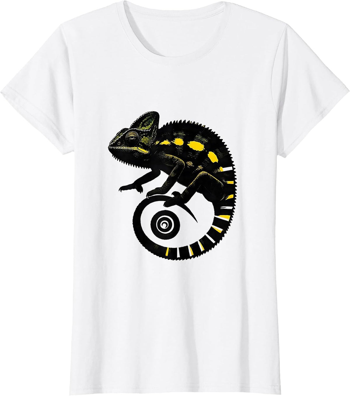 Minimalist Chameleon Scribble Line Art Graphic Wildlife T-Shirt - White