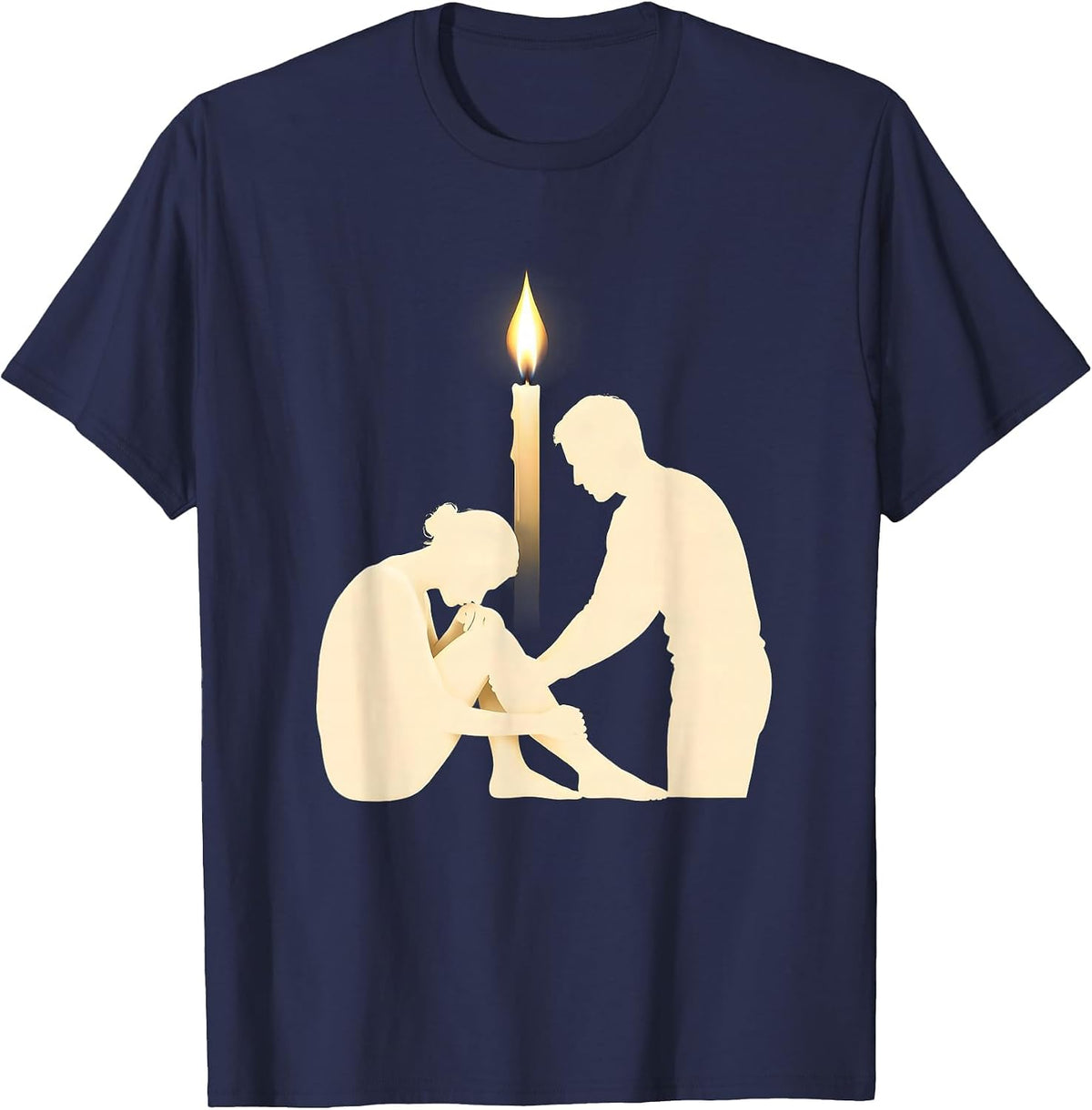 Social Worker Candle Flame Light in Darkness Design T-Shirt - Navy Blue