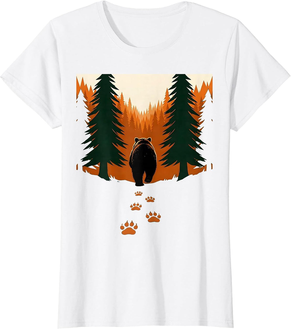 Bear Tracks Into Dark Woods Hunting Graphic T-Shirt - White