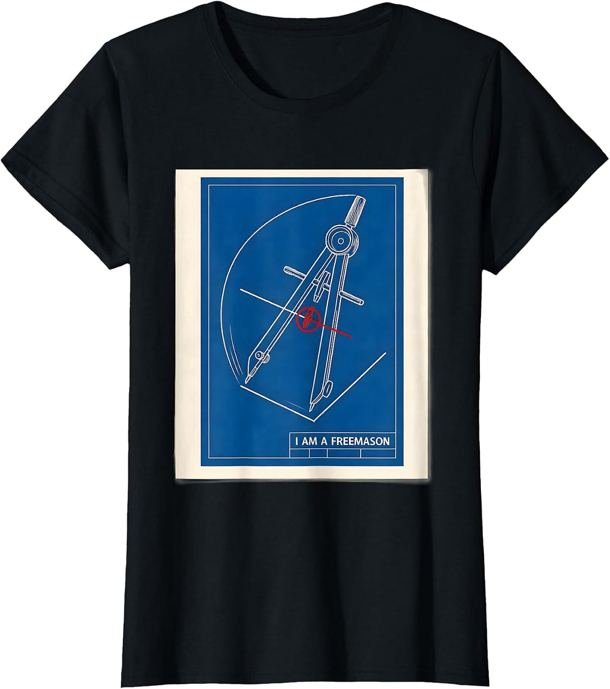 I Am A Freemason Technical Blueprint Masonic Square T-Shirt - Black