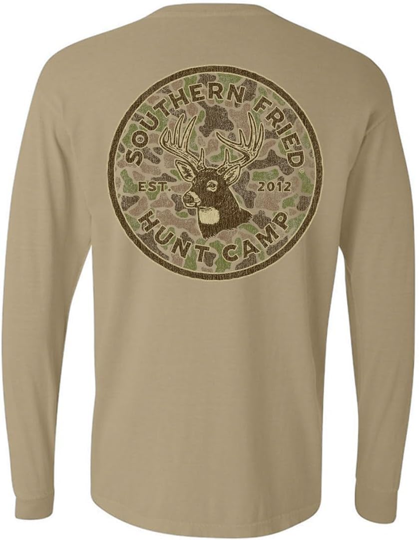 Southern Fried Cotton 10 Point Deer Camo Patch Hunting Long Sleeve T Shirt - As Pictured