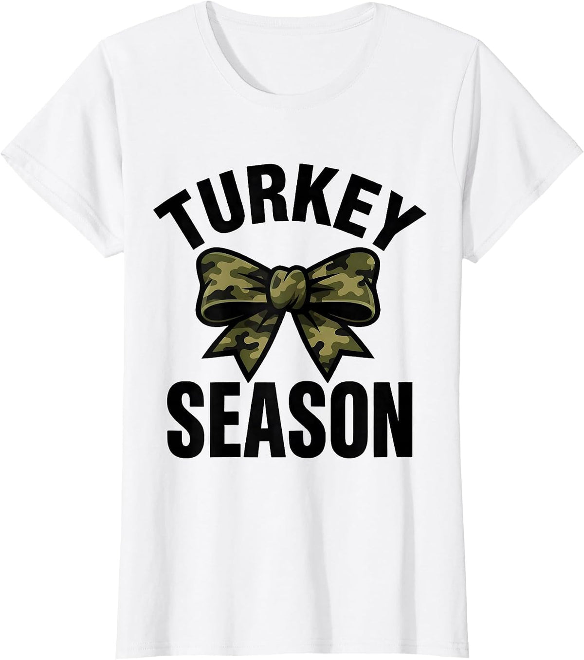 Turkey Season Bold Camo Bow Hunting Ol Lady Coquette T-Shirt - White