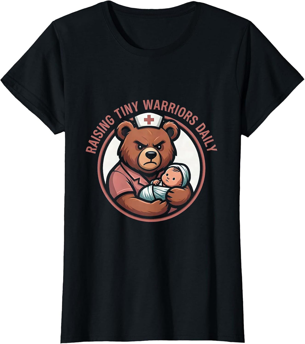 Women's Raising Tiny Warriors Daily NICU Nurse Design T-Shirt - Black