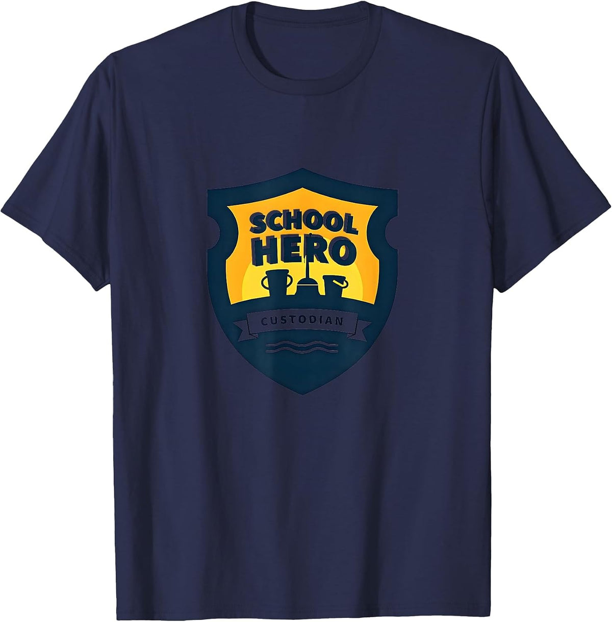 School Hero Custodian Badge Appreciation Award T-Shirt - Navy Blue