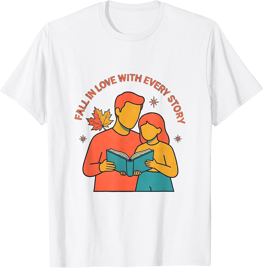 Men's Fall In Love With Every Story Cute Teacher Book Lover Autumn T-Shirt - White