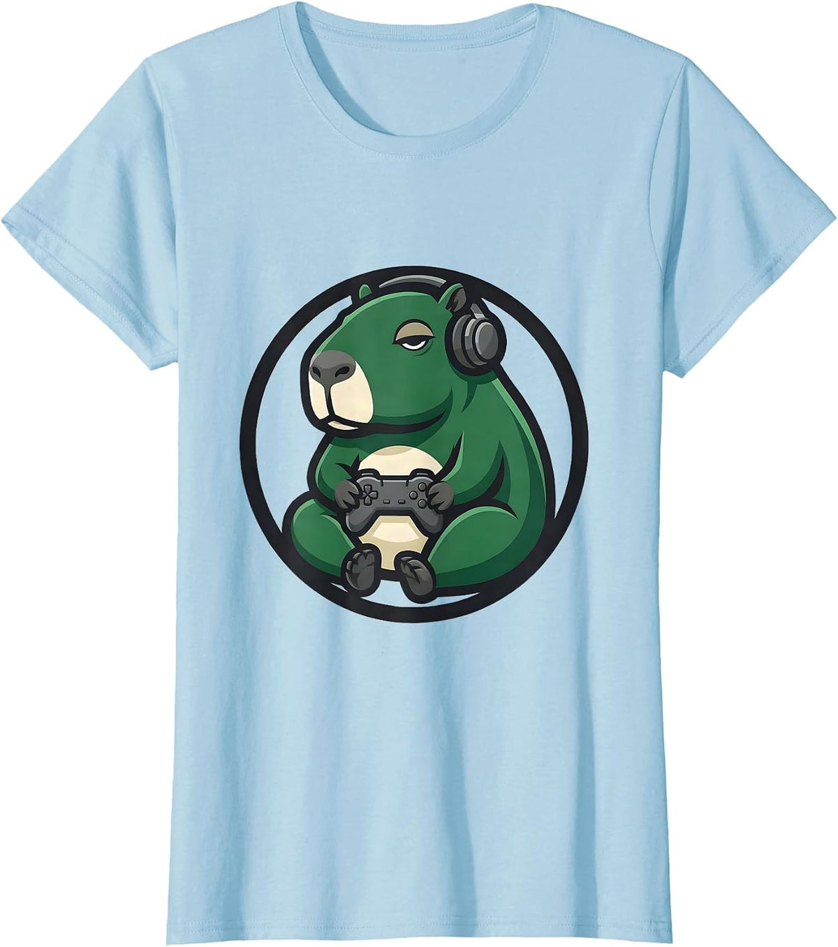 Women's Capybara Gamer Meme Humor Retro Logo T-Shirt - Baby Blue