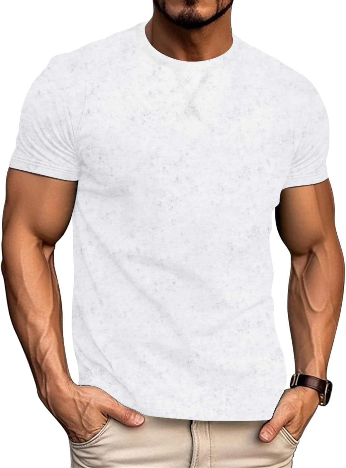 LOGEEYAR Men's Athletic Washed T-Shirts Basic Crew Neck Tees Tops Causal Distressed Cotton T Shirts for Men - White Gray