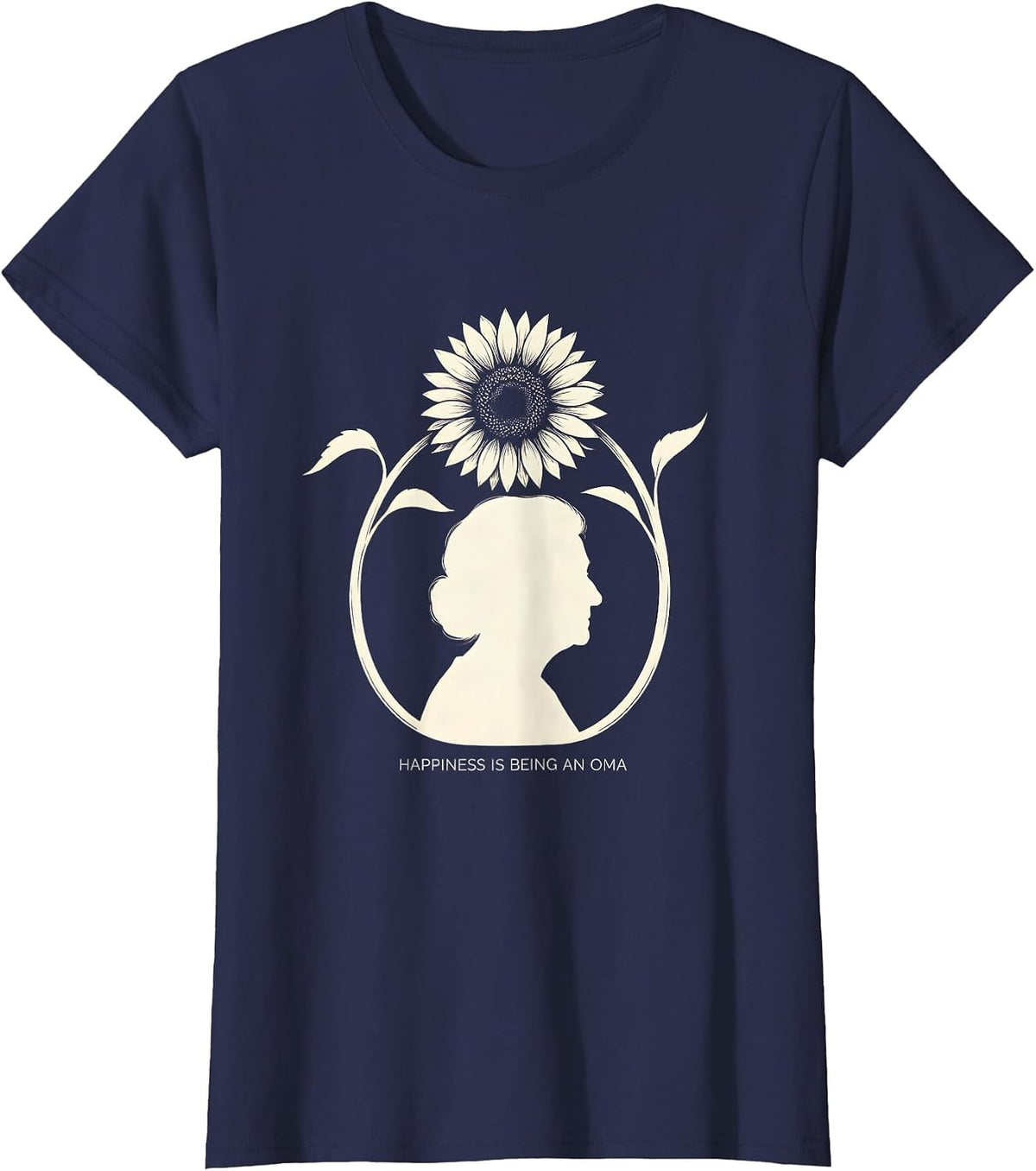 Women's Happiness Is Being An Oma Sunflower Grandma Mother's Day T-Shirt - Navy Blue