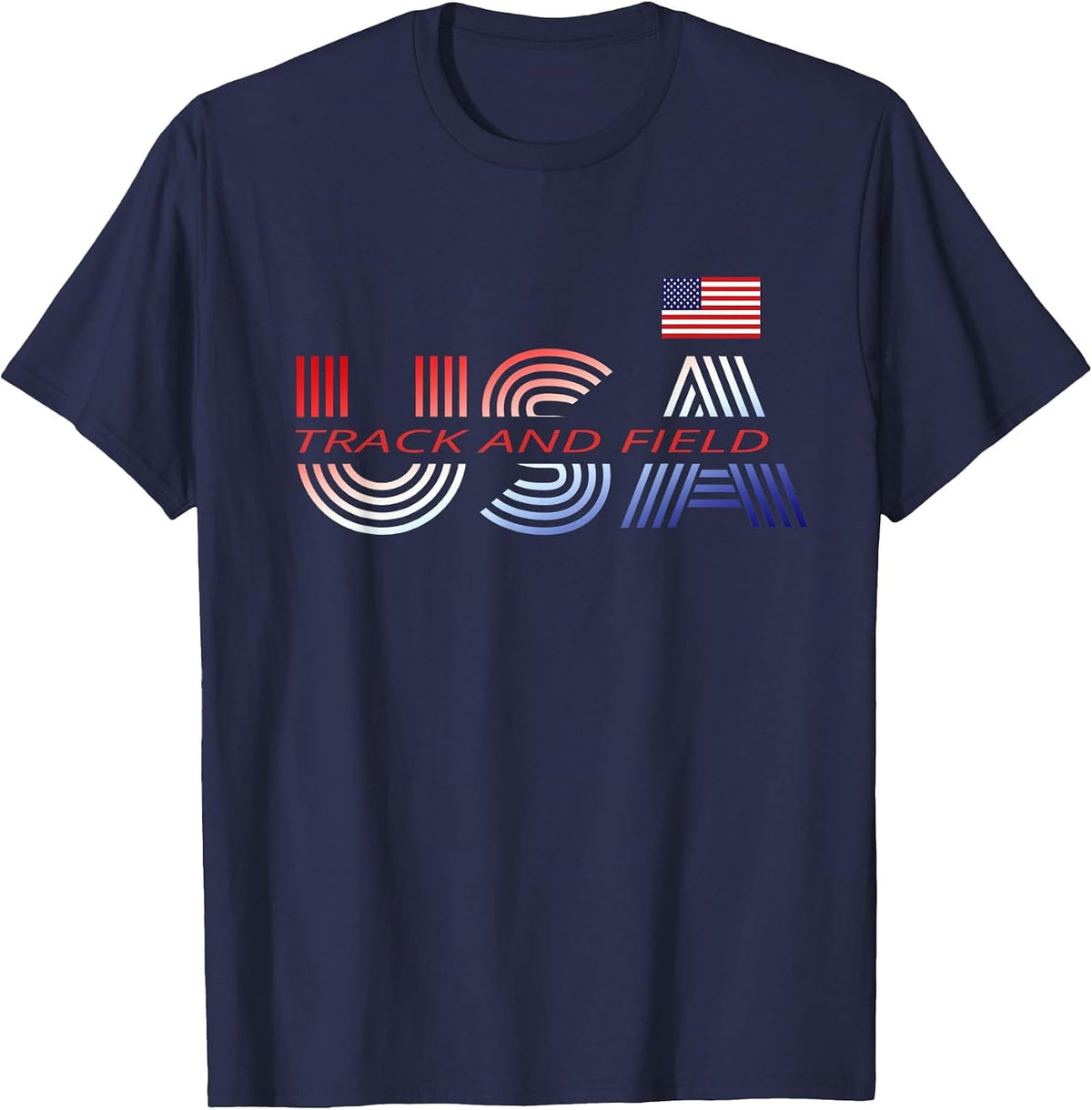 Patriotic USA Team Sports Proud American Track and Field T-Shirt - Navy Blue
