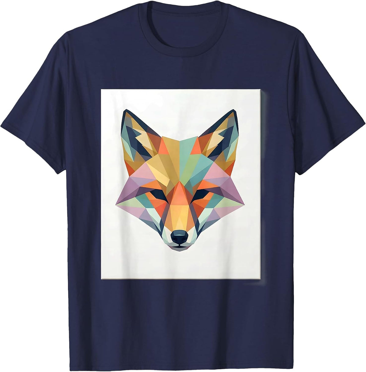 Geometric Fox Autism Awareness Multicolor Triangle Art T-Shirt - Navy Blue