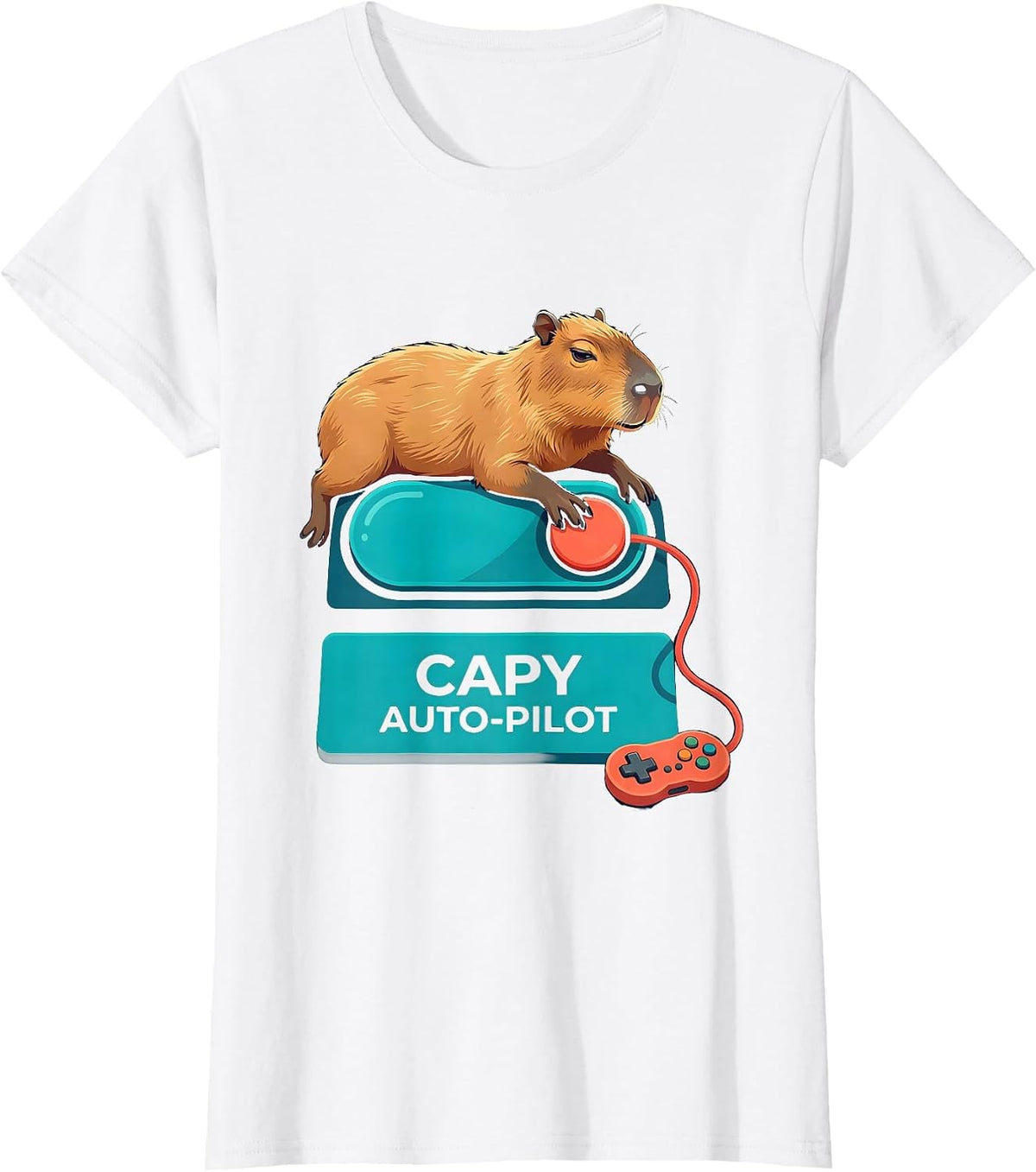 Women's Capy, Auto-Pilot Funny Capybara Gamer Meme Video Games T-Shirt - White