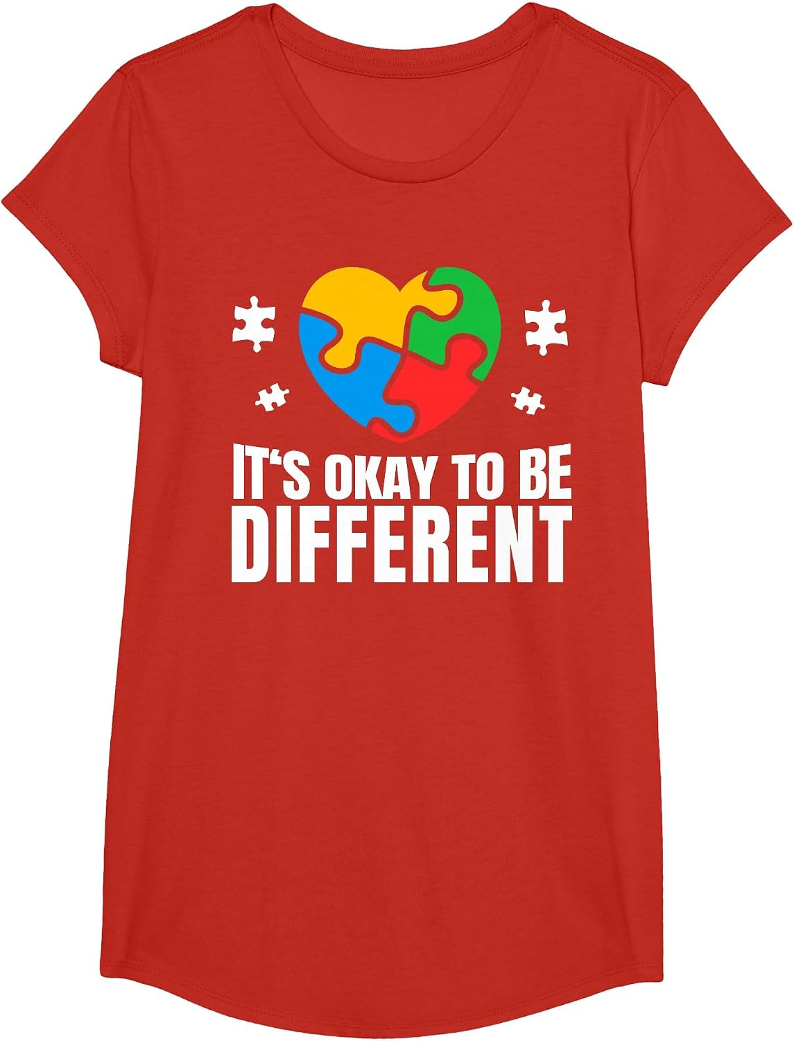 Autism Awareness Okay to Be Different Autistic Support T-Shirt - Girls Red